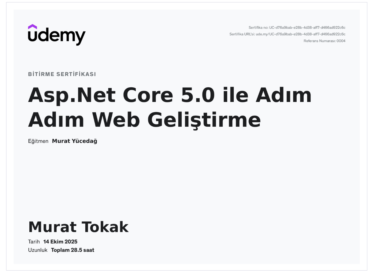 Asp.Net Core 5.0 ile  Web Geliştirme